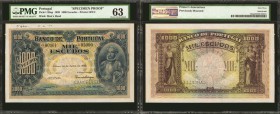 PORTUGAL. Banco de Portugal. 1000 Escudos, 1920. P-126s. Specimen. PMG Choice Uncirculated 63.

Specimen annotations and perforations. A remarkably ...