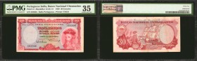 PORTUGUESE INDIA. Banco Nacional Ultramarino. 30, 60, 100, & 600 Escudos, 1959. P-41, 42, 43, & 45. PMG Mixed Grades.

4 pieces in lot. A quartet of...