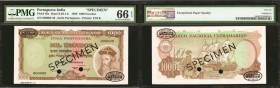 PORTUGUESE INDIA. Banco Nacional Ultramarino. 1000 Escudos, 1959. P-46s. Specimen. PMG Gem Uncirculated 66 EPQ.

Specimen. A nice high denomination ...