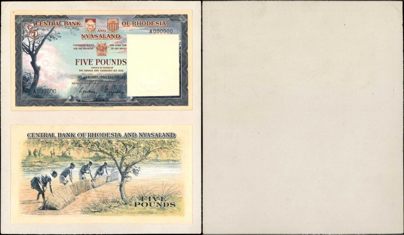 RHODESIA & NYASALAND. Central Bank of Rhodesia & Nyasaland. 5 Pounds, 1960. P-UN...