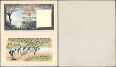 RHODESIA & NYASALAND. Central Bank of Rhodesia & Nyasaland. 5 Pounds, 1960. P-UNL. Proof Essay.

2 pieces on 1 sheet. An unadopted Proof Essay from ...