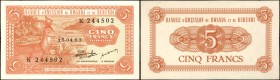 RWANDA-BURUNDI. Banque d'Emission du Rwanda et du Burundi. 5 Francs, 1963. P-1b. Choice About Uncirculated.

Rare Date. Bright colors are observed o...
