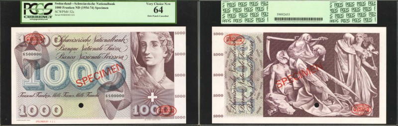 SWITZERLAND. Schweizerische Nationalbank. 1000 Franken, ND (1954-74). P-52s. Spe...