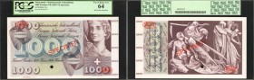 SWITZERLAND. Schweizerische Nationalbank. 1000 Franken, ND (1954-74). P-52s. Specimen. PCGS Currency Very Choice New 64.

An absolutely stunning 100...