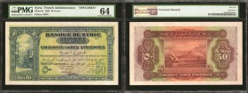 SYRIA. Banque de Syrie. 50 Livres, 1920. P-9s. Specimen. PMG Choice Uncirculated 64.

Specimen perforation. Without serial numbers. A highly rare no...