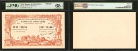TAHITI. Banque de l'Indo Chine One Hundred Francs, 1910. P-3p. Proof. PMG Gem Uncirculated 65 EPQ.

Proof. A scarce Papeete 100 Francs Proof from th...