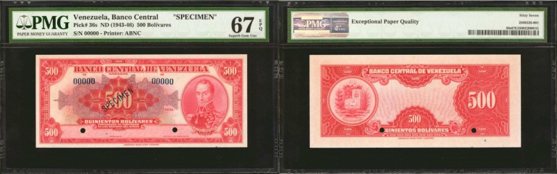 VENEZUELA. Banco Central de Venezuela. 500 Bolivares, ND (1943-46). P-36s. Speci...