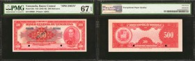 VENEZUELA. Banco Central de Venezuela. 500 Bolivares, ND (1943-46). P-36s. Specimen. PMG Superb Gem Uncirculated 67 EPQ.

Specimen serial numbers, o...