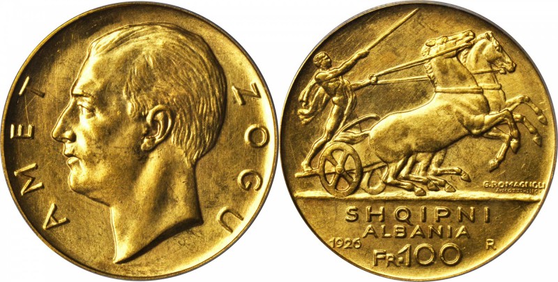 ALBANIA. 100 Franga Ari, 1926-R. Rome Mint. PCGS MS-62.

Fr-1; KM-11.1. No Sta...