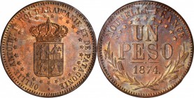 ARGENTINA. Araucania & Patagonia (New France). Copper Peso Piefort, 1874. NGC PROOF-63.

Bruce-12; cf.VG-3859. Struck in bronze in medal alignment w...