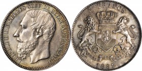 BELGIAN CONGO. Congo Free State. 5 Franc, 1887. Leopold II (1865-1909). PCGS MS-64+ Gold Shield.

KM-8.1. From a mintage of only 8,000 pieces. A bea...