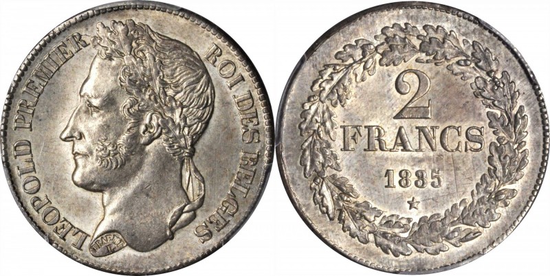 BELGIUM. 2 Franc, 1835. PCGS MS-63.

KM-9.1. Position A edge (lettering inclin...