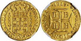 BRAZIL. 4000 Reis, 1719-B. Bahia Mint. Joao V (1706-50). NGC MS-62.

Fr-30; KM-106; LDMB-O65; Gomes-103.06. Sharply detailed with sparkling luster i...