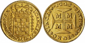 BRAZIL. 10000 Reis, 1725-M. Minas Gerais Mint. Joao V (1706-50). PCGS MS-62 Gold Shield.

Fr-34; KM-116; LDMB-O245; Gomes-J5.104.02. A bold Mint Sta...