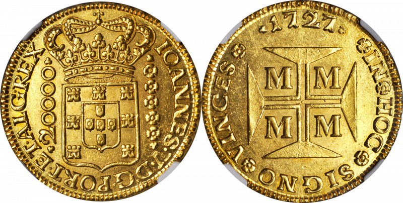 BRAZIL. 20000 Reis, 1727-M. Minas Gerais Mint. Joao V (1706-50). NGC MS-64.

F...
