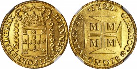 BRAZIL. 20000 Reis, 1727-M. Minas Gerais Mint. Joao V (1706-50). NGC MS-64.

Fr-33; KM-117; LDMB-O251; Gomes-106.04. A tremendous example of this ma...