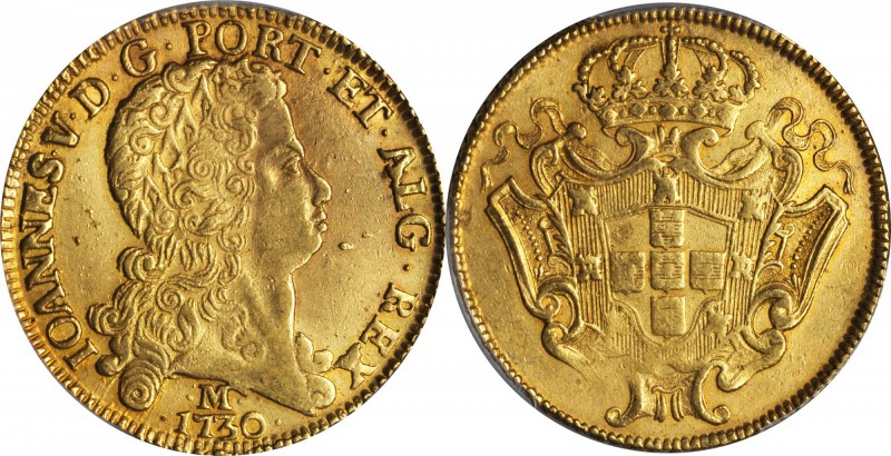 BRAZIL. 12800 Reis, 1730-M. Minas Gerais Mint. Joao V (1706-50). PCGS Genuine--C...