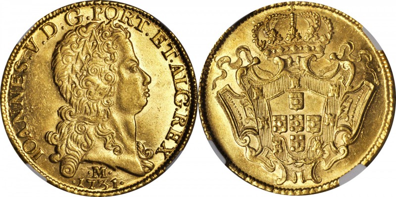 BRAZIL. 12800 Reis, 1731-M. Minas Gerais Mint. Joao V (1706-50). NGC MS-61.

F...