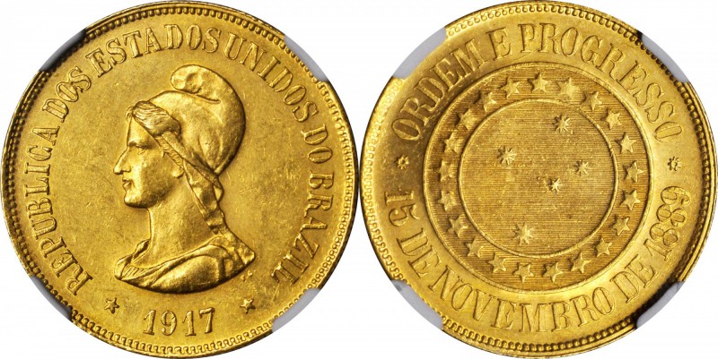 BRAZIL. 20000 Reis, 1917. NGC MS-62+.

Fr-124; KM-497; LDMB-O734. From a minta...