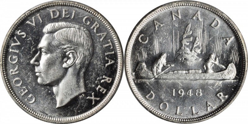 CANADA. Dollar, 1948. PCGS MS-63 Gold Shield.

KM-46. Mintage of only 18,780 p...