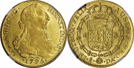 CHILE. 8 Escudos, 1795-So DA. Santiago Mint. Charles IV (1788-1808). NGC AU-55.

Fr-23; KM-54; Cal-Type-17#154. Featuring the bust of Charles III. P...
