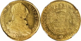 CHILE. 8 Escudos, 1801-So AJ. Santiago Mint. Charles IV (1788-1808). NGC MS-61.

Fr-23; KM-54. Attractive quality with beaming luster in the fields ...