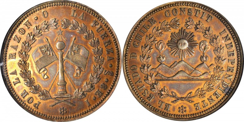 CHILE. Brass 8 Escudos Pattern, ND. NGC AU-58.

KM-PnA2; Onza-1734. Struck in ...