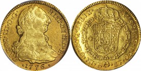 COLOMBIA. 4 Escudos, 1776-P SF. Popayan Mint. Charles III (1759-88). PCGS AU-53 Gold Shield.

Fr-38; Restrepo-M68.3; KM-44; Cal-type-43#353. SCARCE ...