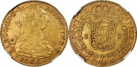 COLOMBIA. 8 Escudos, 1786-NR JJ. Nuevo Reino (Bogota) Mint. Charles III (1759-88). NGC AU-58.

Fr-35; KM-50.1a; Restrepo-32. Featuring a bold and ev...