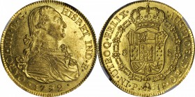 COLOMBIA. 8 Escudos, 1792-P JF. Popayan Mint. Charles IV (1788-1808). NGC MS-63.

Fr-52; Restrepo-98.4; KM-62.2. Choice quality, displaying bright m...