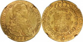 COLOMBIA. 8 Escudos, 1798-NR JJ. Nuevo Reino (Bogota) Mint. Charles IV (1788-1808). NGC AU-55.

Fr-51; KM-62.1; Cal-Type 15#128. Admirable for the g...