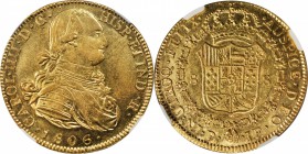 COLOMBIA. 8 Escudos, 1806-P JF. Popayan Mint. NGC AU-55.

KM-62.2; Restrepo-98.34. Sharply detailed for the grade with vibrant luster in the fields....