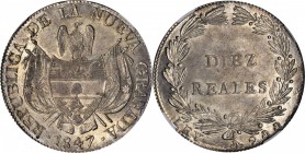 COLOMBIA. 10 Reales, 1847. Bogota Mint. NGC MS-64+.

KM-107; Restr-196.1. Spectacular quality for the issue and quite possibly the finest know, boas...