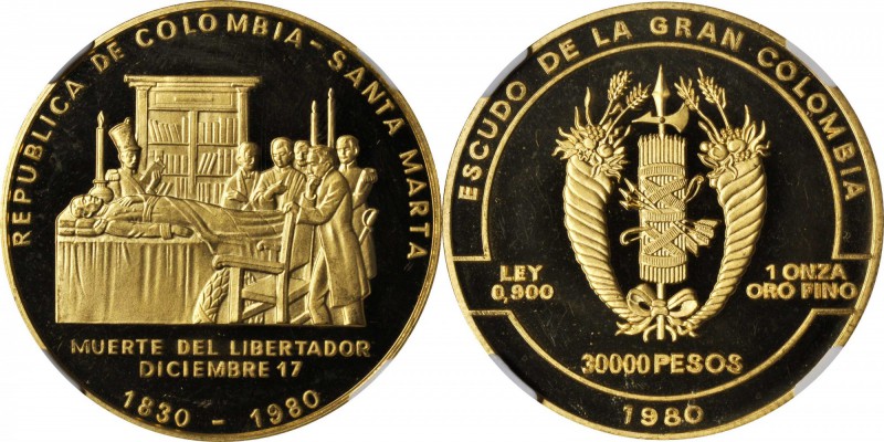 COLOMBIA. 30000 Pesos, 1980. NGC PROOF-65 ULTRA CAMEO.

Fr-141; KM-269. Struck...