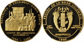 COLOMBIA. 30000 Pesos, 1980. NGC PROOF-65 ULTRA CAMEO.

Fr-141; KM-269. Struck to commemorate the 150th Anniversary of Simon Bolivar's death on Dece...