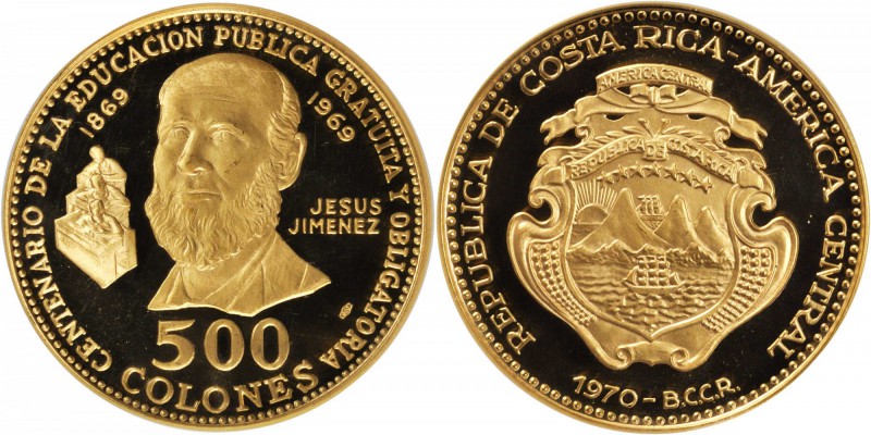 COSTA RICA. 500 Colones, 1970-BCCR. NGC PROOF-67 ULTRA CAMEO.

Fr-24; KM-198. ...