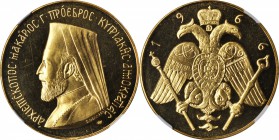 CYPRUS. Archbishop Makarios III 5 Pounds, 1966. NGC PROOF-62 CAMEO.

Fr-6a; KMX-M5.1. Reeded edge. From a mintage of 1,500 for Business Strikes and ...