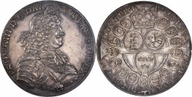 DENMARK. 2 Speciedaler, 1669-GK. Frederick III (1648-70). NGC AU-55.

Sieg-98; H-81; Dav-3564; KM-311. Obverse: Laureate bust right; Reverse: Crowne...