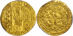 FRANCE. Franc a Pied, ND. Charles V (1364-80). PCGS MS-63 Gold Shield.

3.82 gms. Fr-284; Dup-360; Ciani-457. Boldly struck with full rims and only ...
