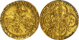 FRANCE. Franc a Cheval, ND (3 September 1364). Charles V (1364-80). PCGS MS-62 Gold Shield.

Fr-285; Dupl-358; Ciani-455. 3.81 grams. Possessing an ...