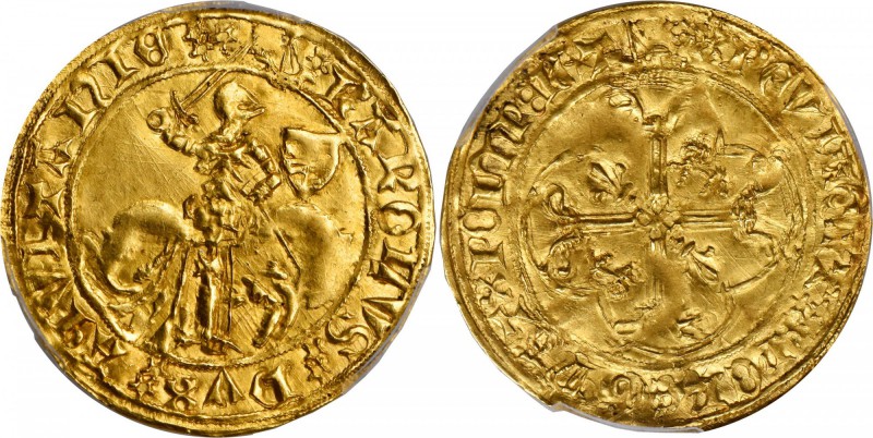 FRANCE. Aquitaine. Cavalier d'Or, ND. Charles (1468-74). PCGS AU-55 Gold Shield....