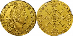 FRANCE. 2 Louis d'Or, 1693-B. Rouen Mint. Louis XIV (1643-1715). NGC AU Details--Tooled.

Fr-432; KM-303.3; Gad-260. 4 cruciform L's. Most of the ra...