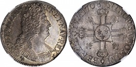 FRANCE. Ecu, 1708-(9). Rennes Mint. Louis XIV (1643-1715). NGC MS-62.

Dav-1320; KM-360.24; Gad-224; Dr/5-466. The early dates (1704-05) of this ecu...