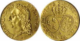 FRANCE. Louis d'Or, 1772-A. Paris Mint. Louis XV (1715-74). PCGS AU-55.

Fr-467; KM-556.1; Gad-342; Dupl-1646. Louis d'or a la vielle tete type stru...
