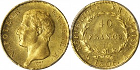 FRANCE. 40 Franc, 1806-A. Paris Mint. PCGS MS-62 Gold Shield.

Fr-481; KM-675.1; Gad-1082. Exhibiting bright yellow gold surfaces, a good strike for...