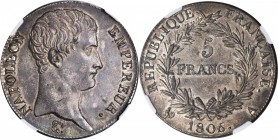 FRANCE. 5 Franc, 1806-A. Paris Mint. NGC MS-63.

KM-673.1; Gad-581; VG-1498. Superb for the type and the assigned grade with exceptional detail thro...