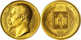 FRANCE. Montpellier Exposition Commemorative Gold Medal, 1860. PCGS SP-65 Gold Shield.

36 mm; 28.13 gms. By Desboeufs & Ponscarme. Bare bust of Nap...