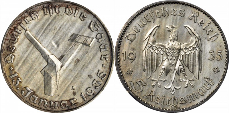 GERMANY. Pattern 5 Mark, 1935-A. Berlin Mint. PCGS MS-62.

Schaaf-359a G5. Sta...