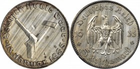 GERMANY. Pattern 5 Mark, 1935-A. Berlin Mint. PCGS MS-62.

Schaaf-359a G5. Stamped "PROBE" below eagle on reverse. Nearly matte textured in the fiel...