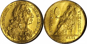 GERMANY. Augsburg. Ducat, 1742-IT. Charles VII The Pretender (1742-45). NGC AU-58.

Fr-96; KM-147. An appropriately graded example of this attractiv...